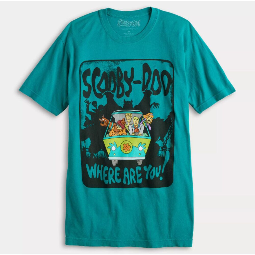 Men's Scooby Doo Zombie Chase "Where Are You?" Graphic Tee XXL Aqua Blue